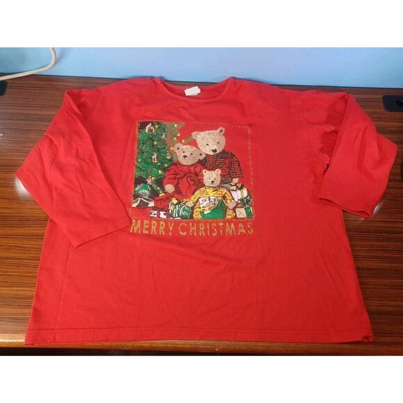 Vintage Sweet Blondie XL Christmas Shirt Teddy Bear Christmas Red Long Sleeve - Picture 1 of 9